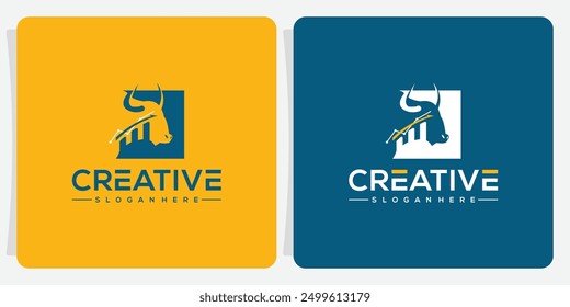 Bull collection with bar chart logo design. Finance vector logo design.