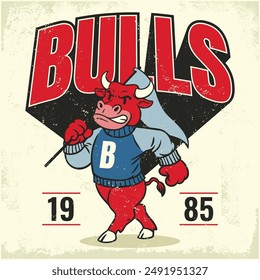 Bull College Sport Mascot Vintage Shirt Design