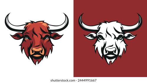 Bull colored logo line icons. Animal brand label. Buffalo vector illustration.