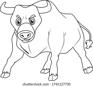Bull coloring book cartoon vector art and illustration