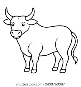 Bull Coloring Page For Kids on white.