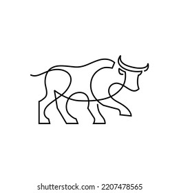 Bull Continuous Line Monoline Art Logo Vector Icon Illustration