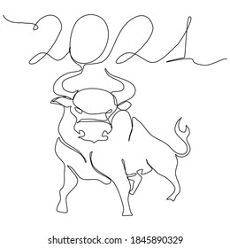 Bull Continuous one line drawing. Chinese New Year 2021 Year of the Ox painted in a modern minimalist style. Black outline vector graphics.