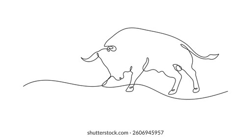 Bull continuous one line drawing on a white isolated background. Vector illustration