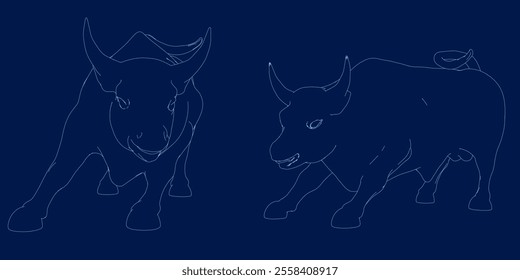bull contour set. strength and perseverance symbol. vector image of animal