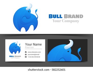 Bull Corporate Logo and Business Card Sign Template. Creative Design with Colorful Logotype Visual Identity Composition Made of Multicolored Element. Vector Illustration.