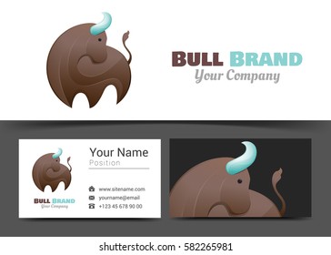 Bull Corporate Logo and Business Card Sign Template. Creative Design with Colorful Logotype Visual Identity Composition Made of Multicolored Element. Vector Illustration.