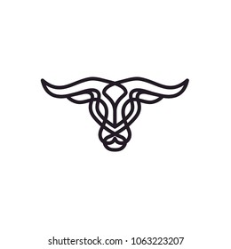 Bull Cow Angus Buffalo Longhorn Cattle Head with Celtic Knot Line Style Logo design inspiration	
