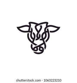 Bull Cow Angus Buffalo Longhorn Cattle Head with Celtic Knot Line Style Logo design inspiration	
 svg