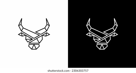 Bull Cow Angus Buffalo Longhorn Cattle Head with Geometric Style Line Logo Design