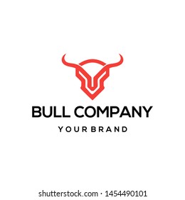 Bull, Cow, Angus, Cattle Head Vector Icon Logo Design in Red Color
