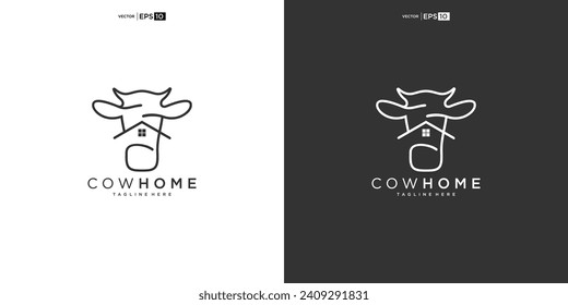 Bull, Cow, Angus, Cattle with House for Home Real Estate Residential Mortgage Apartment Building Logo Design