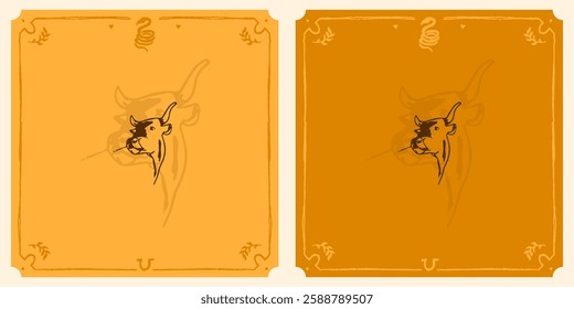 bull cow cattle Illustration rustic sketch style