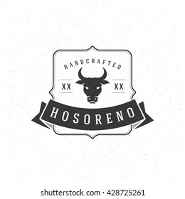 Bull or Cow Head Design Element in Vintage Style for Butchery Shop Logotype, Label, Badge and other design. Photo Camera retro vector illustration. Cow Silhouette.
