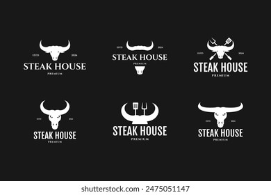 Bull or cow head icon for steak house, BBQ, grill, meat restaurant logo design template vector illustration idea