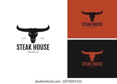 Stier- oder Kuhkopf-Ikone für Steakhaus, Grill, Grill, Fleisch Restaurant Logo Design Vorlage Vektorillustration Idee