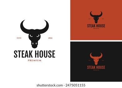 Bull or cow head icon for steak house, BBQ, grill, meat restaurant logo design template vector illustration idea