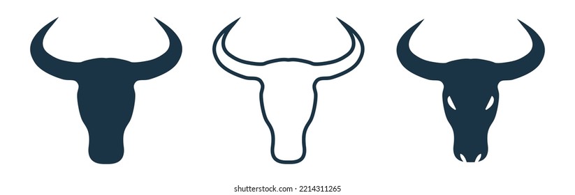 Bull and cow head logo icon vector. Silhouette of Bull and cow head with big horn