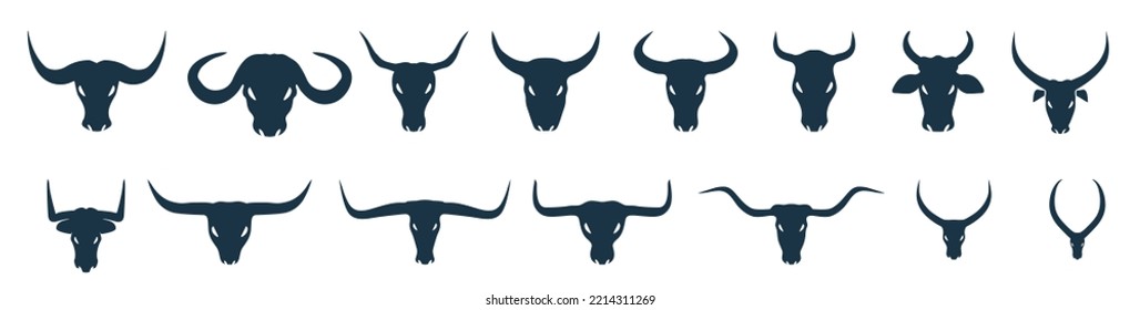 Bull and cow head logo icon vector. Silhouette of Bull and cow head with big horn