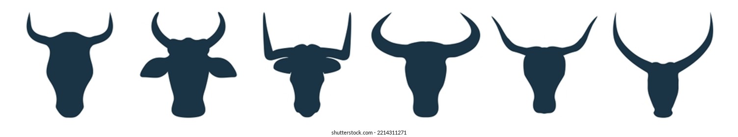 Bull and cow head logo icon vector. Silhouette of Bull and cow head with big horn