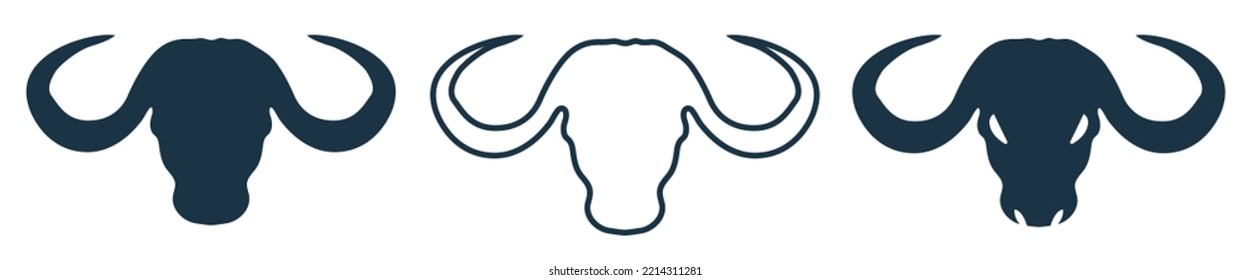 Bull and cow head logo icon vector. Silhouette of Bull and cow head with big horn