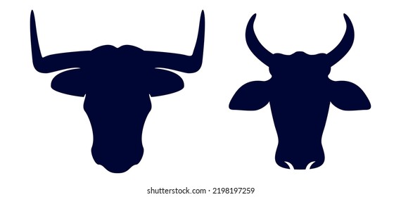 bull and cow head vector silhouette with big horn