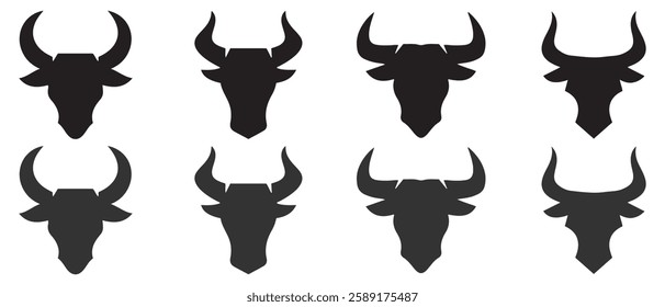 bull and cow head vector silhouette with big horn