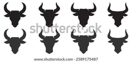 bull and cow head vector silhouette with big horn