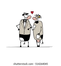 Bull and cow, sketch for your design