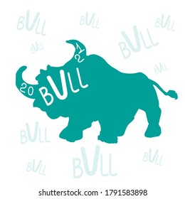 Bull, cow symbol of the year 2021, vector silhouette. Isolated white background, for calendar, postcards, print, illustration for packages, t-shirts