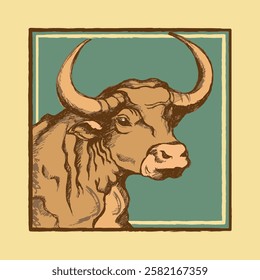 Bull, cow, taurus portrait. Sketch, engraving, rough outline. Vector illustration