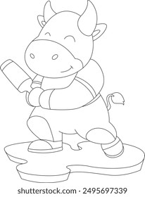 Bull Cricket Cricket bat Animal Vector Graphic Art Illustration