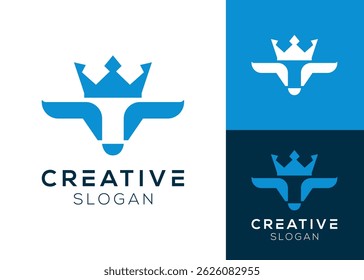 Bull crown logo design. Abstract buffalo head with crown logo design