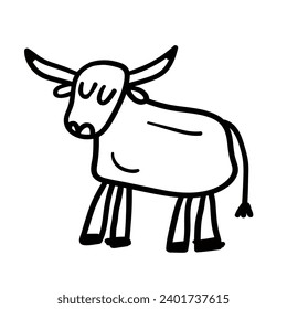 Bull. Cute friendly animal. Children design. Flat isolated vector icon.  Outline lustration on white background.