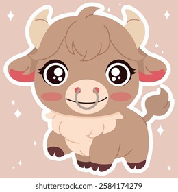 Bull. Cute Bull. Vector illustration. chibi style. Chinese traditional 12 zodiac animals. Cute