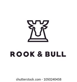 Bull Deer Moose Elk Antler with chess rook fortress logo design