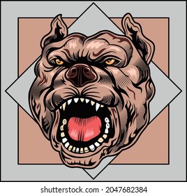 Bull Dog Angry Roaring Vector on Geometric Background