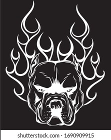 Bull Dog Flame Tattoo in black background