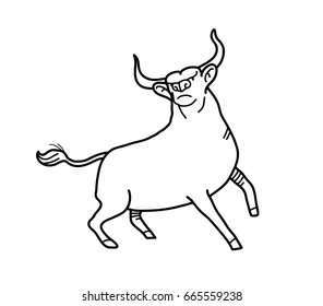 Bull Doodle, A Hand Drawn Vector Doodle Of A Bull With Big Horns.