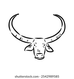 Bull in doodle style. Icons sketch hand made. Vector editable stroke.