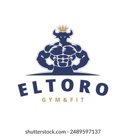 Bull El Toro Crown Body Animal Gym Fit Strong Muscle Logo Template