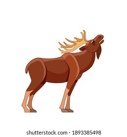 Bull elk bugling during fall mating season. Wildlife scene with moose. Cartoon character vector flat illustration isolated on white background.