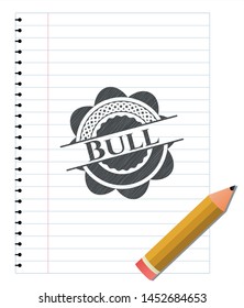 Bull emblem draw with pencil effect. Vector Illustration. Detailed.
