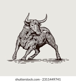 bull engrave ink vintage vector design