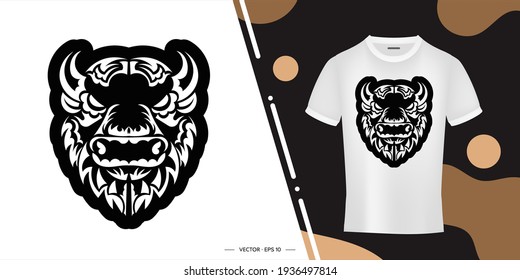 Bull face contour print. Good covers, fabrics, postcards and printing. Vector illustration.