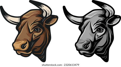 Bull Face Illustration. Wild. Face. Vector