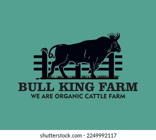 BULL FARM LOGO,silhouette of king cattle standing vector illustration 