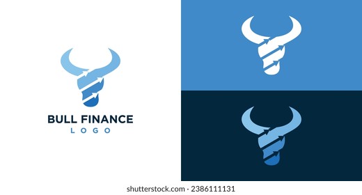 Bull Finance Logo Designs. Head Bull Arrow Profit Icon Symbol Vector Illustration.