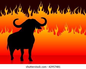 bull with fire background Original Vector Illustration