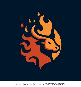 Bull Fire Head Logo Vector Template illustration